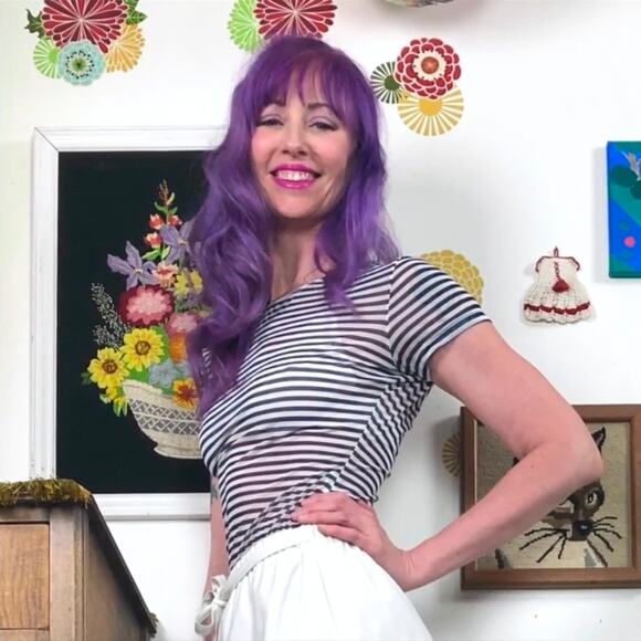 Vintage Navy & White Stripe Mesh Baby Tee, 1990s Calvin Klein Cropped T-Shirt S - Picture 12 of 13